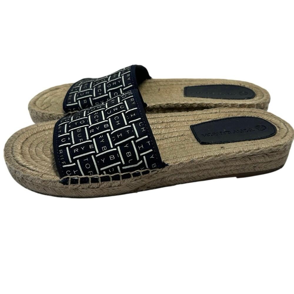 TORY BURCH logo Ribbon Espadrille Slide Shoes  Size 6 - Picture 2 of 12
